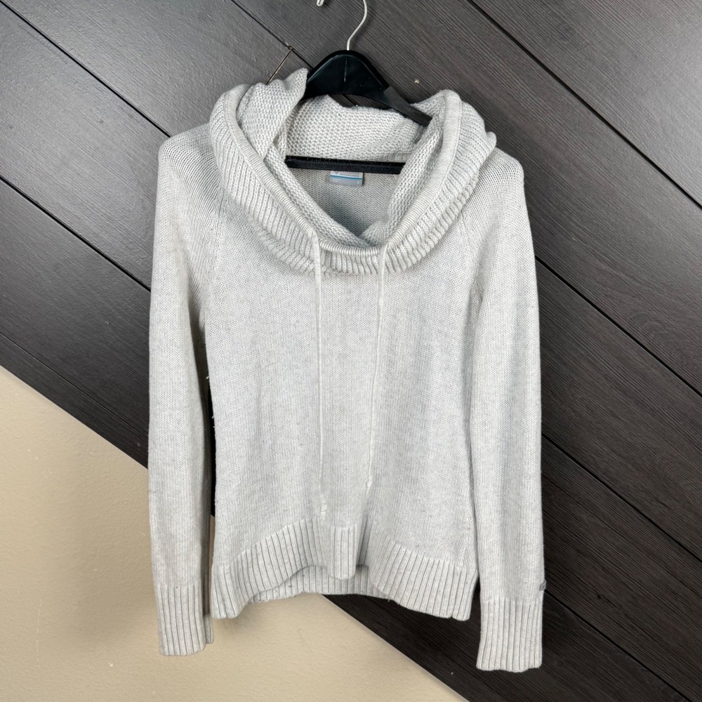 Columbia Women Cowl Neck Hooded Sweater Small Gray Cotton Nylon Knit Pullover